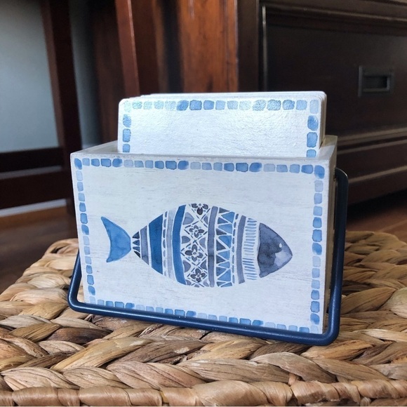 blue abstract fish coasters with carrying case (ocean theme) - Picture 1 of 5
